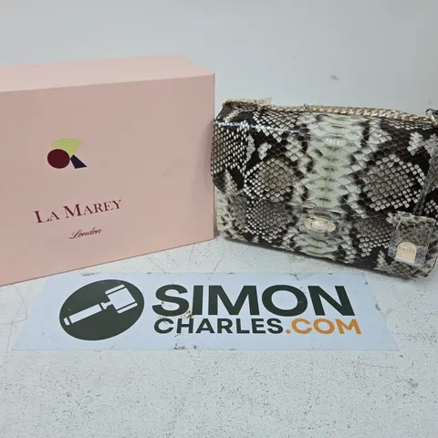 BOXED LA MAREY LONDON SNAKE PRINT HANDBAG WITH CHAIN STRAP
