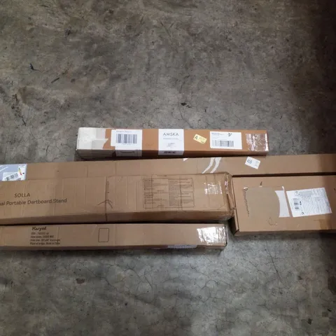 PALLET CONTAINING ASSORTED PRODUCTS INCLUDING LED BATTEN LIGHT, PORTABLE DARTBOARD STAND, CHAIR MAT, WOOD TURNING TOOLS & STAIR CARPET RODS