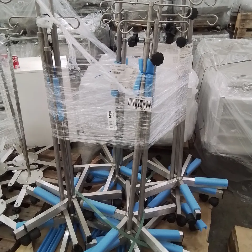 PALLET OF APPROXIMATELY 12 ASSORTED STAINLESS STEEL WHEELED DRIP STANDS