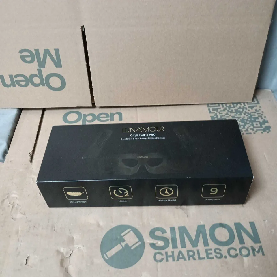 LUNA'MOUR ONYX EYEFIX PRO 2 MODE EMS AND HEAT THERAPY SILICONE EYE MASK BOXED WITH INSTRUCTIONS 