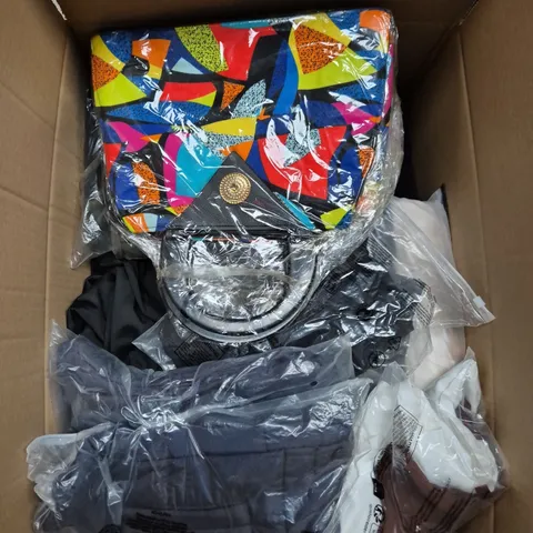 LARGE BOX OF APPROXIMATELY 25 ASSORTED CLOTHING ITEMS IN VARIOUS COLOURS, STYLES AND SIZES - COLLECTION ONLY