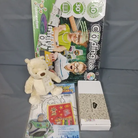 LARGE BOX OF APPROXIMATELY 20 ASSORTED TOYS AND GAMES TO INCLUDE BABY RATTLE, FELT TIP PENS AND CARD GAMES