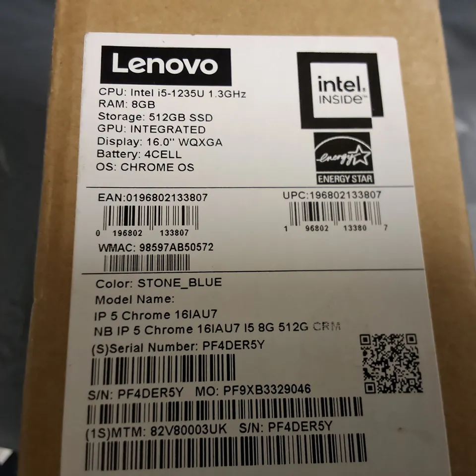 BOXED LENOVO IP 5 CHROME INTEL I-5-1235U 512GB SSD LAPTOP IN STONE BLUE