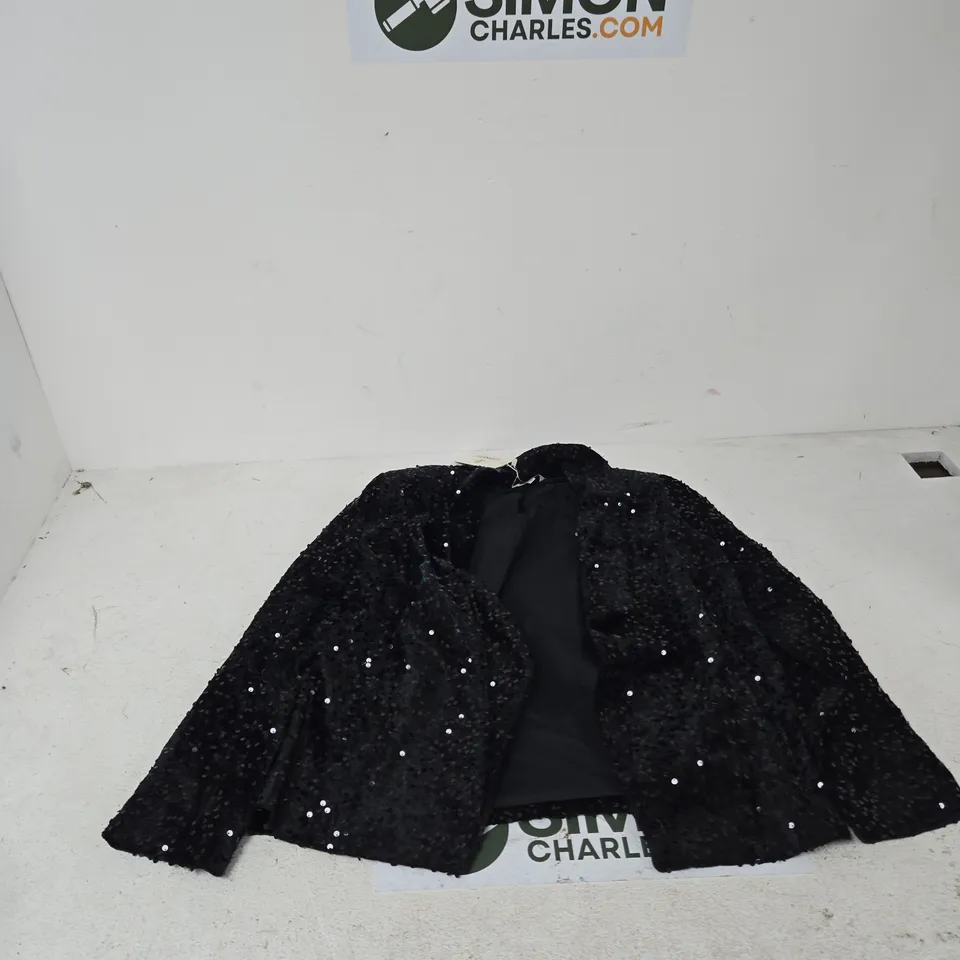 BOX OF APPROXIMATELY 25 ASSORTED CLOTHING ITEMS TO INCLUDE: VALISSIERE SEQUIN JACKET 