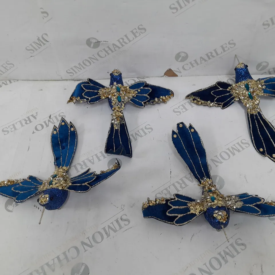 DECORATIVE BIRD CLIPS - BLUE/GOLD X4