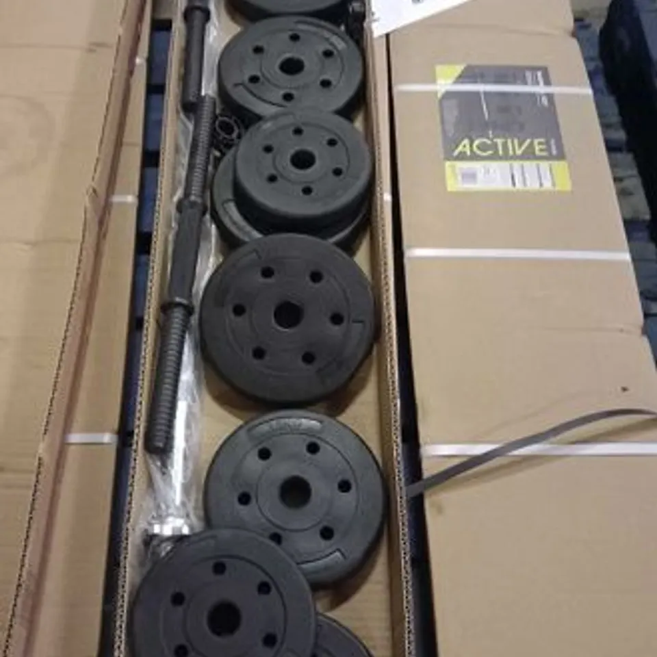 PALLET OF APPROXIMATELY TWELVE BRAND NEW BOXED ACTIVE BARBELL SETS 