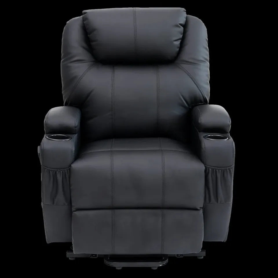 BOXED CINE BLACK LEATHER POWERED RISE & RECLINING EASY CHAIR (2 BOXES) RRP £549.99