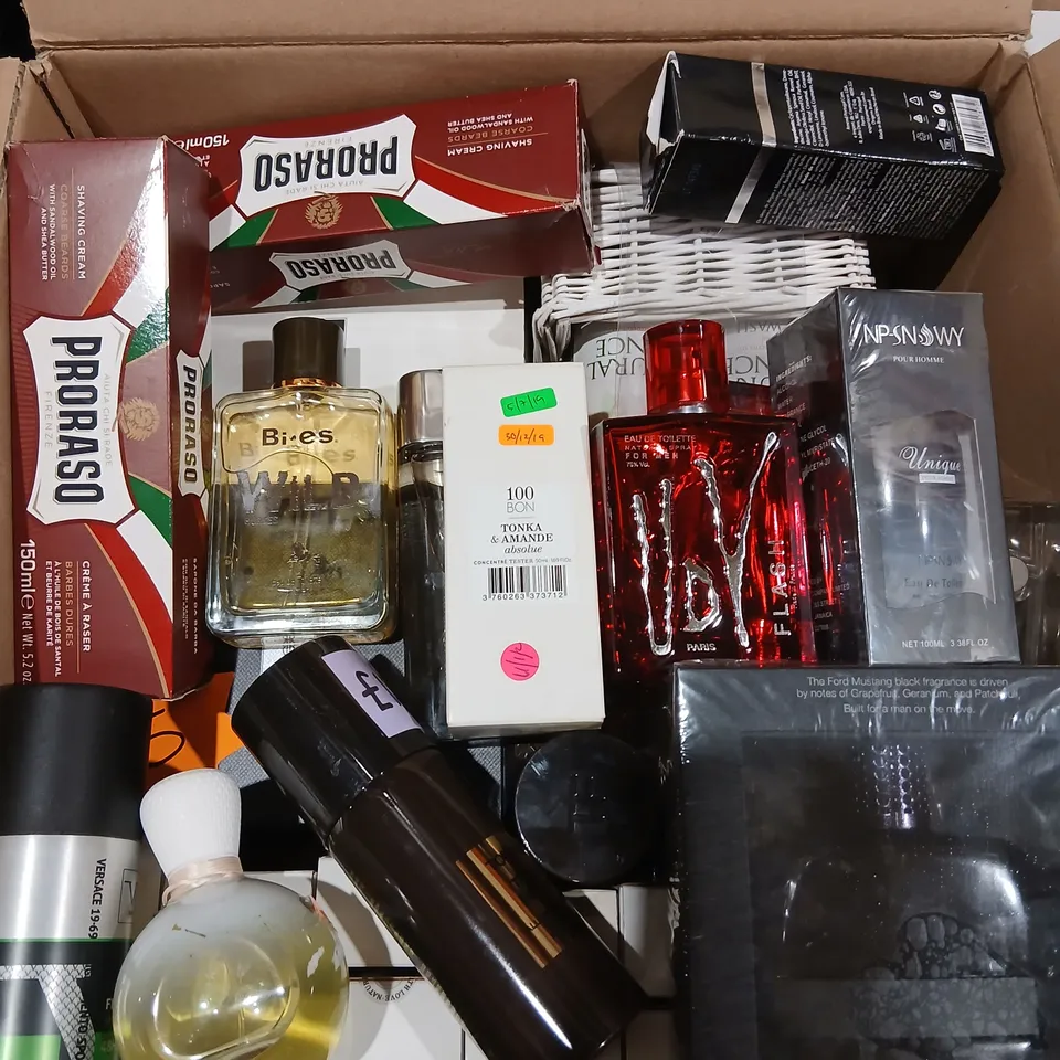 APPROXIMATELY 30 ASSORTED HEALTH AND BEAUTY PRODUCTS TO INCLUDE; PRORASO, TOM FORD, NP-SN, MUSTANG AND VERSACE