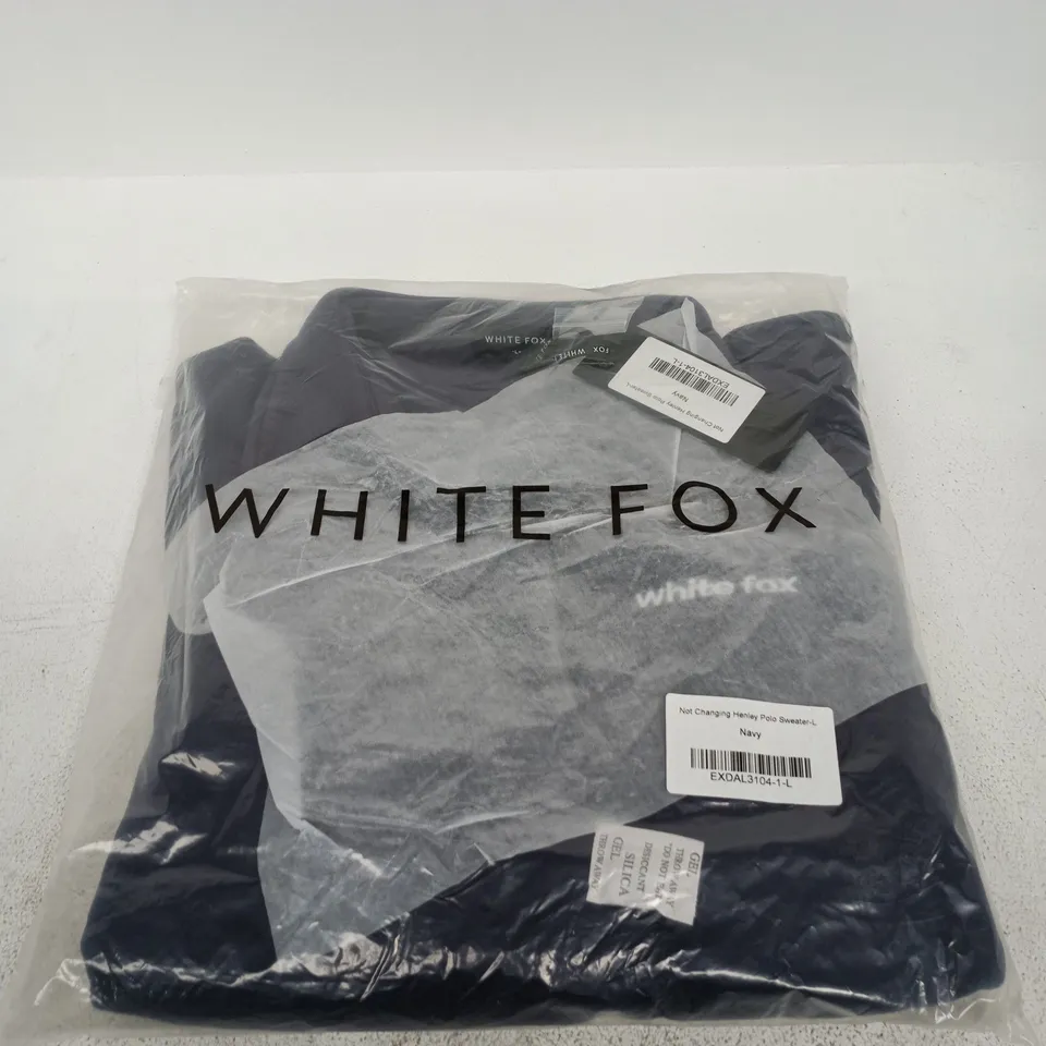 WHITE FOX NOT CHANGING HENLEY POLO SWEATER – NAVY, SIZE L