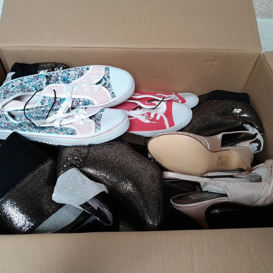 APPROXIMATELY 15 PAIRS OF LADIES SHOES. ASSORTED SIZES, COLOURS AND STYLES