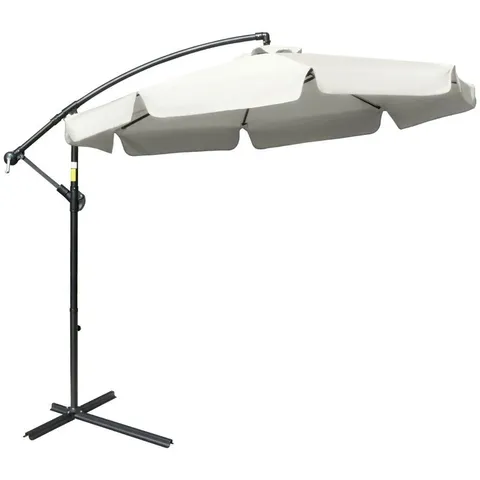 BOXED OUTSUNNY 2.7M BANANA CANTILEVER PARASOL WITH CRANK HANDLE AND CROSS BASE - CREAM WHITE (1 BOX)