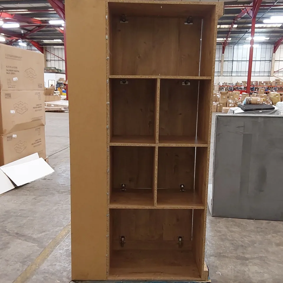 PALLET OF 2 FURNITURE ITEMS TO INCLUDE; 1X LEARY GRID SIDEBOARD (MISSING SHELVES AND 2 BACK PANELS ARE BROKEN), 1X GREY VELVET LOVESEAT (MISSING LEGS)
