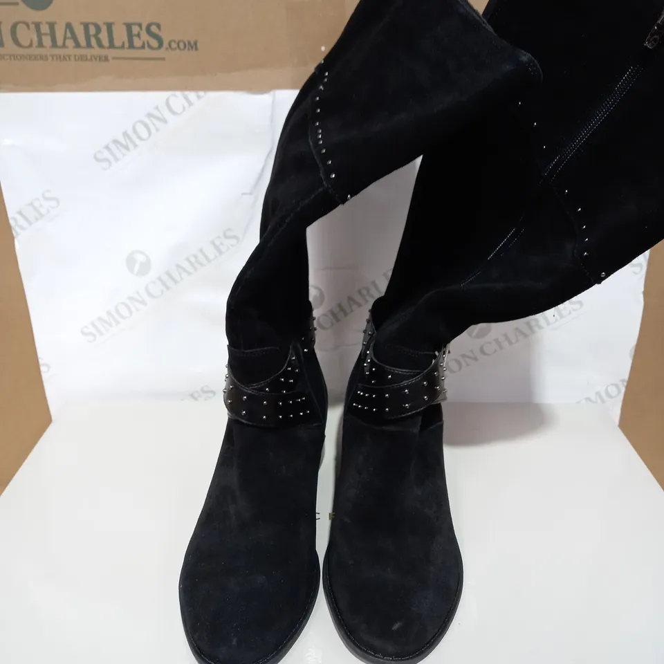 MARC FISHER BLACK SUEDE HIGH RISE BOOTS - SIZE 7	