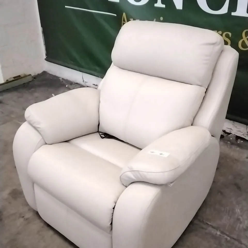 QUALITY BRITISH DESIGNED & MANUFACTURED G PLAN KINGSBURY POWER RECLINER ARMCHAIR CAPRI STONE LEATHER