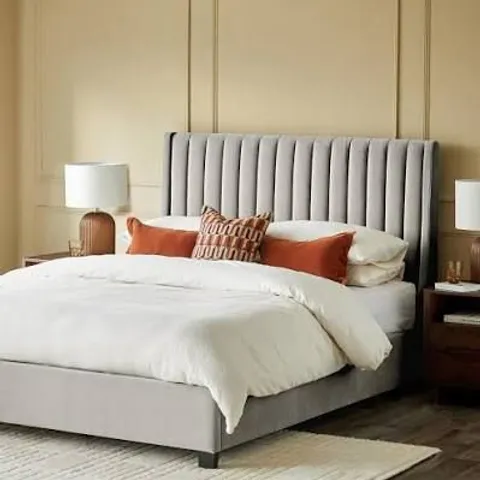 BOXED DANETTI AMALFI SUPER KING SIZE BED WITH STORAGE - LIGHT GREY VELVET (3 BOXES)