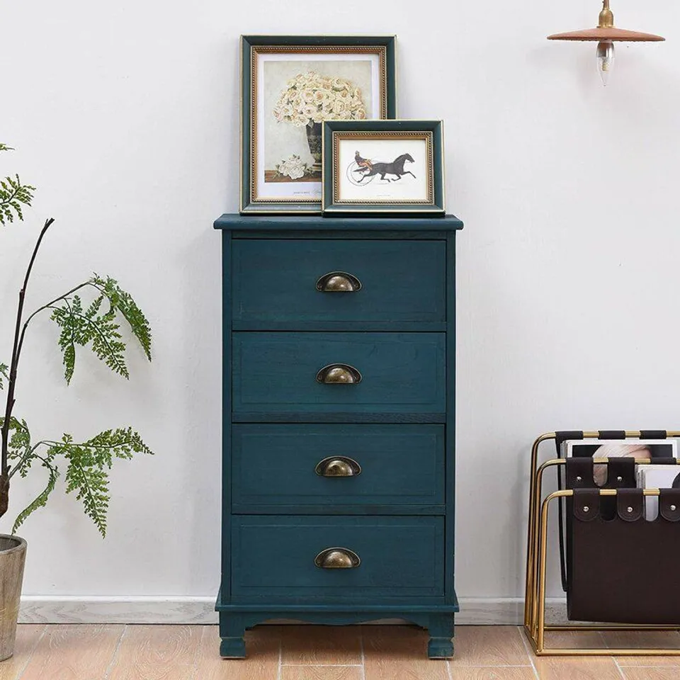 BOXED ALLYSON BLUE 4 DRAWER CHEST 51 X 36 X 86CM 