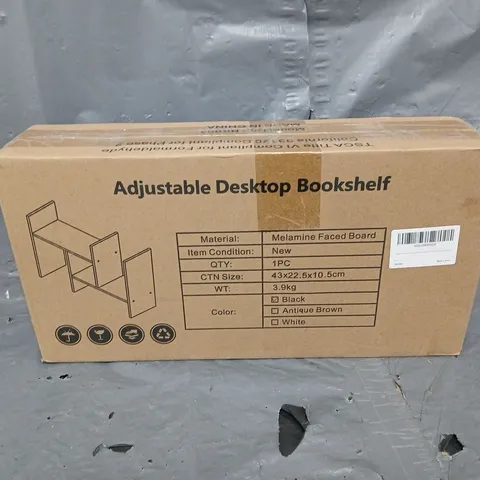 BOXED ADJUSTABLE DESKTOP BOOKSHELF IN BLACK