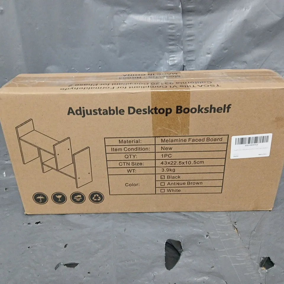 BOXED ADJUSTABLE DESKTOP BOOKSHELF IN BLACK 