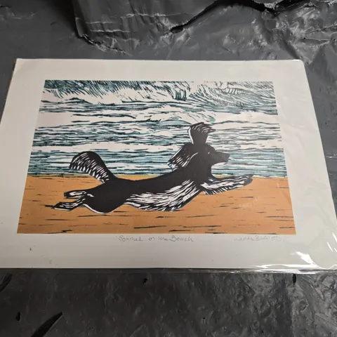 WENDA BARTLETT ARTS – HAND MADE PRINT: SPANIEL ON THE BEACH