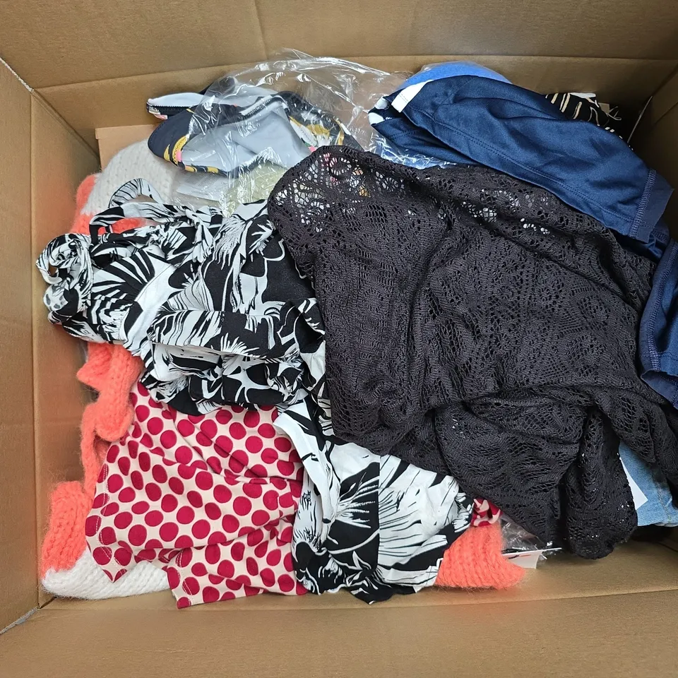 BOX OF APROX 20 ASSORTED ITEMS OF CLOTHING IN VARIOUS SIZES, STYLES AND COLOURS - COLLECTION ONLY 