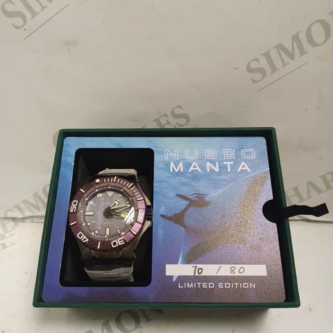 BOXED NUBEO GENTS MANTA LTD ED AUTOMATIC WATCH 070/080 - SKELETON BACK - STAINLESS STEEL - 30 ATM. 