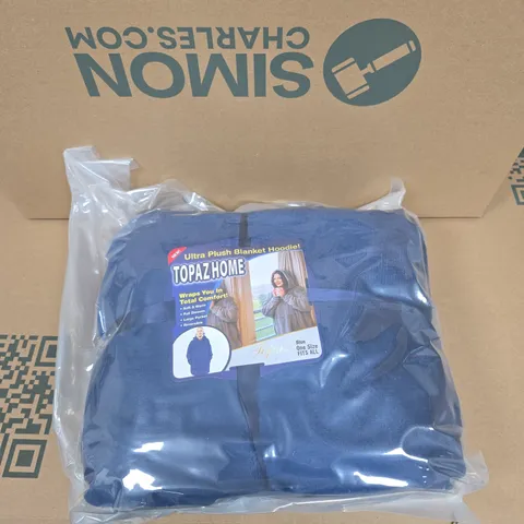 TOPAZ HOME ULTRA PLUSH BLANKET HOODIE - BLUE, ONE SIZE FITS ALL BOX OF 10 ITEMS