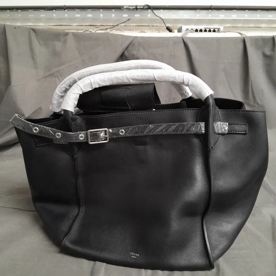 CELINE PARIS BLACK FAUX LEATHER HANDBAG 