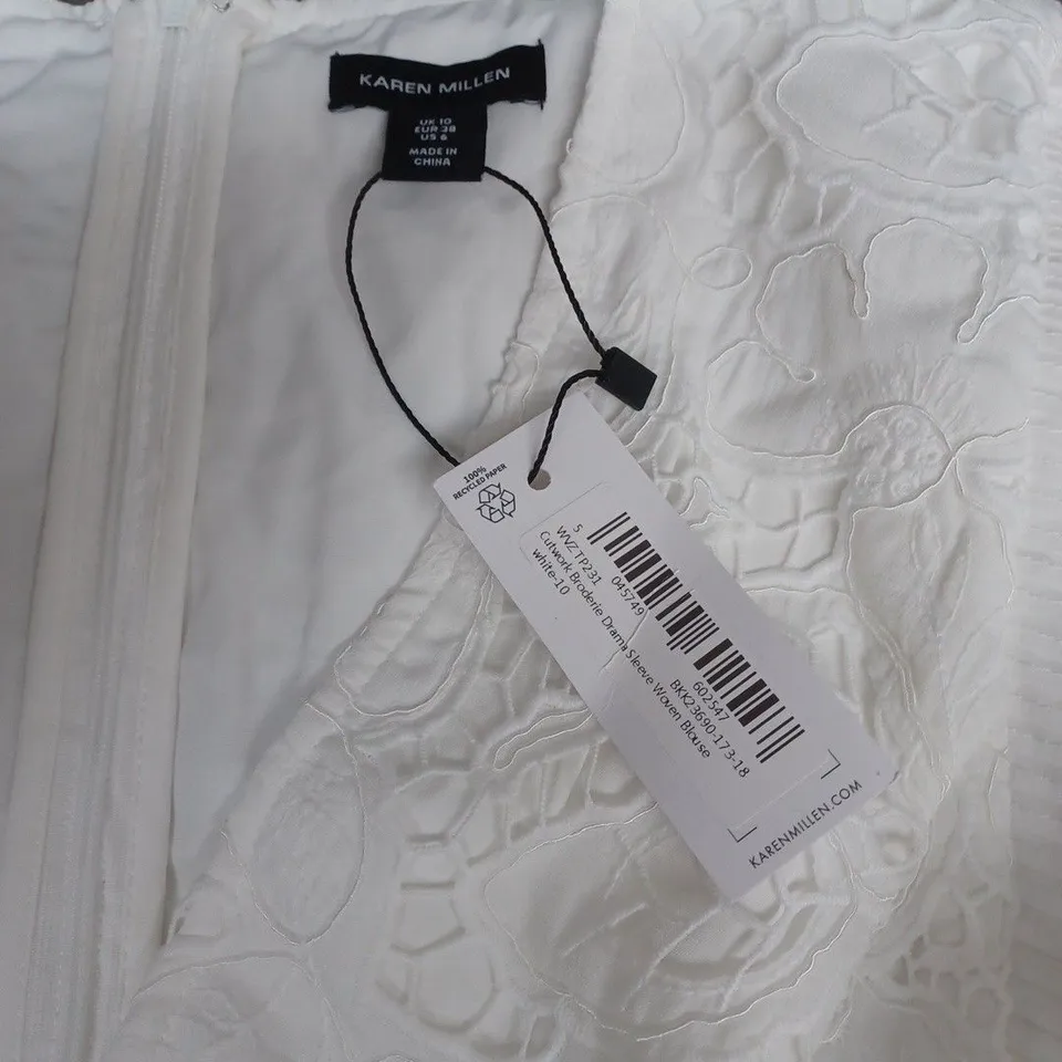 KAREN MILLEN WHITE LACE OVERLAY BLOUSE UK 10