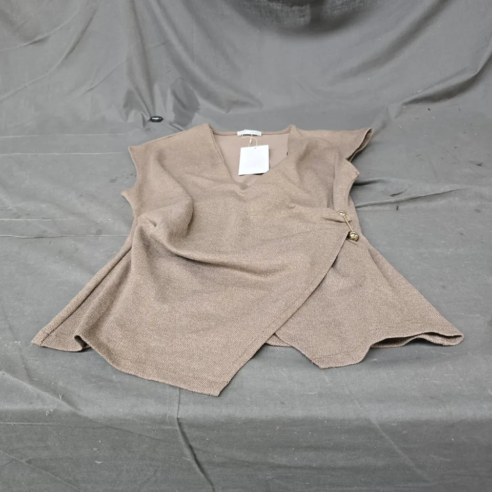 ZARA BROWN SLEEVELESS KNIT TOP WITH WRAP FRONT LARGE