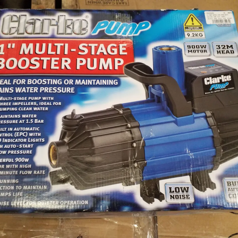 BOXED CLARKE CBP900 1" 900W 97LPM 32M HEAD MULTI-STAGE BOOSTER PUMP (230V)