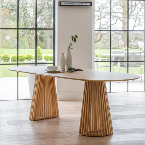 BOXED WILLOW 240CM OVAL DINING TABLE - PALE OAK 