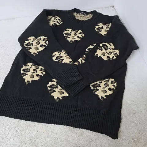 YOURS WOMEN'S KNIT SWEATER – BLACK WITH BEIGE PATTERN, UK 14-16