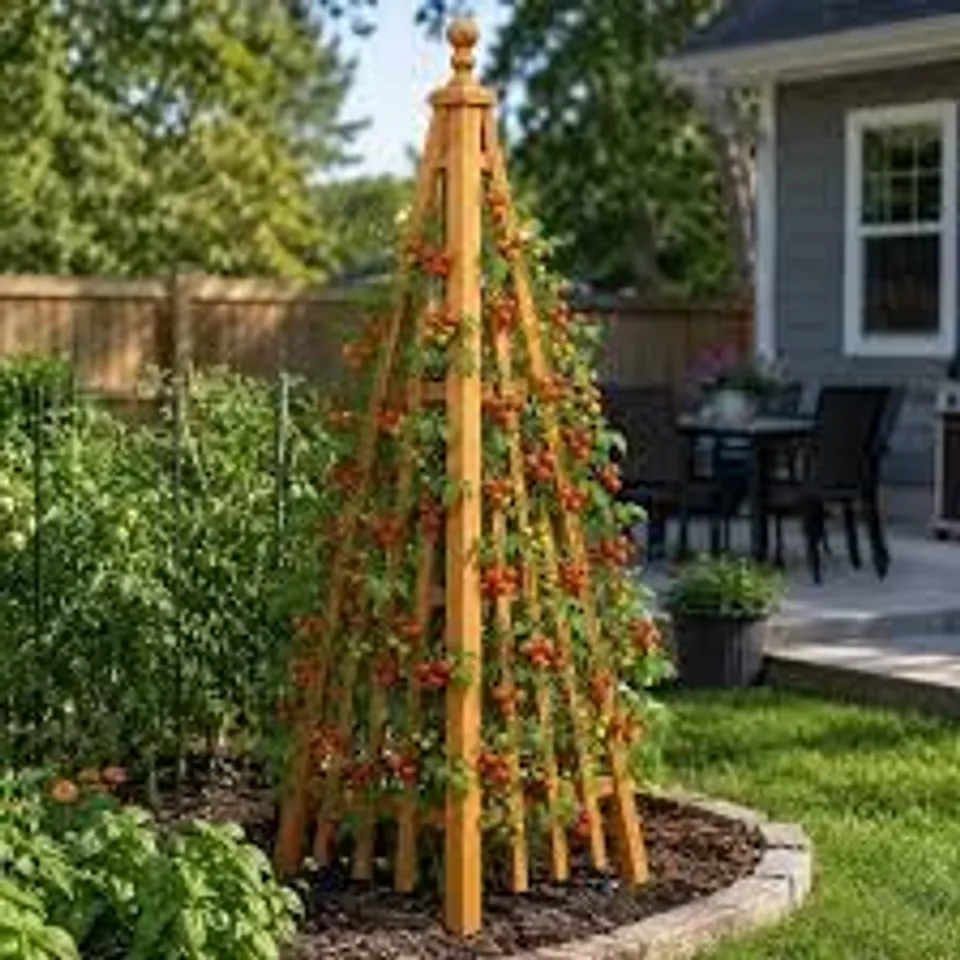 BOXED 68" H WOODEN OBELISK GARDEN TRELLIS FOR CLIMBING PLANTS OUTDOOR FIR WOOD GARDEN TRELLIS TOMATO CAGE ALTERNATIVE FOR ROSES, PEAS, RAISED BED