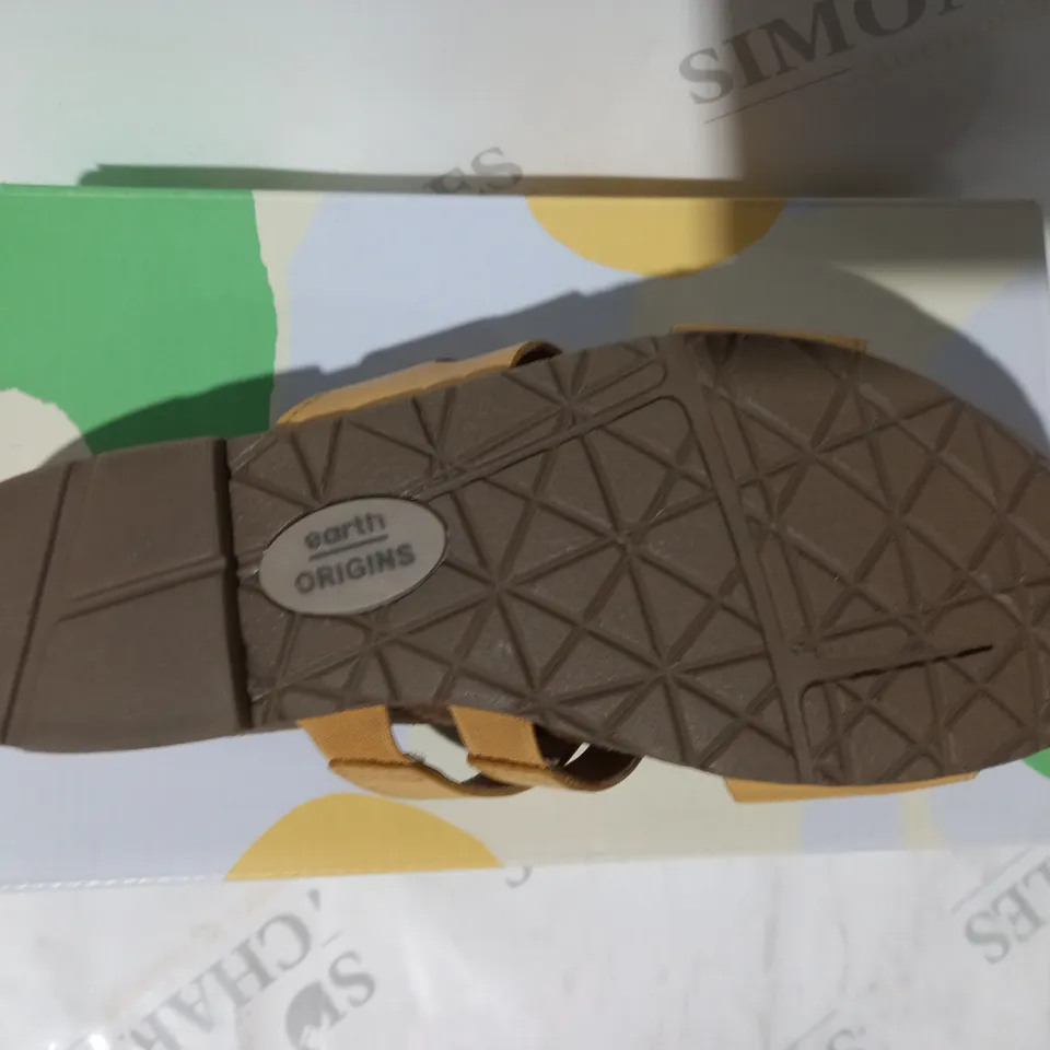 BOXED PAIR OF EARTH ORIGINS OPEN TOE SANDALS IN TAN UK SIZE 3