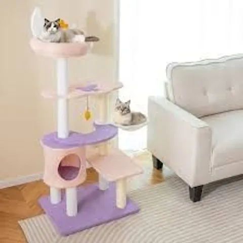 BOXED COSTWAY PURPLE MULTI LEVEL CAT TREE WITH SISAL COVERED SCRATCHING POSTS