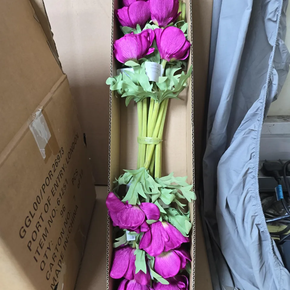 8 BOXES OF GISELA GRAHAM FAKE PURPLE FLOWERS 