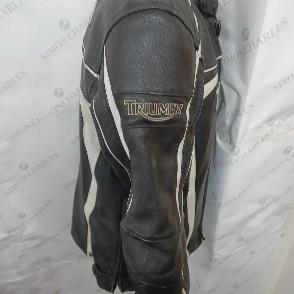 BLACK AND WHITE TRIUMPH BIKER JACKET SIZE 44-54
