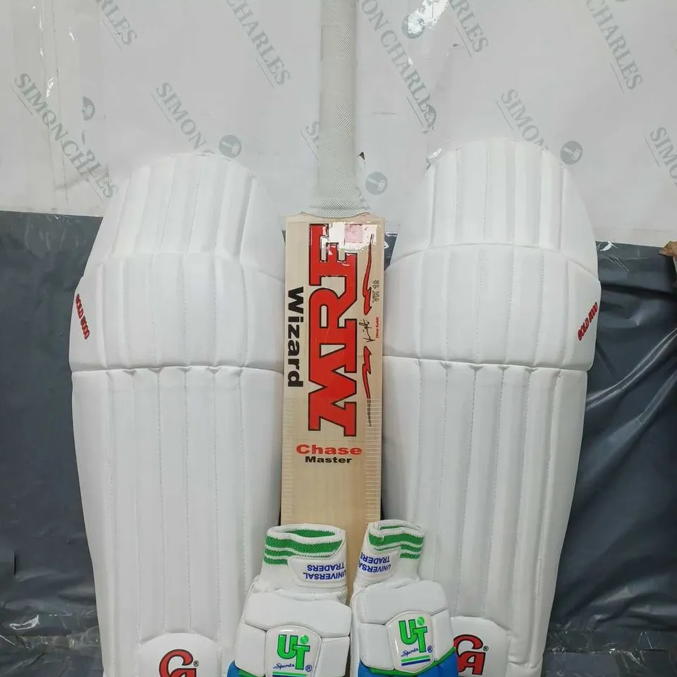 CRICKET BAT WITH SHIN PADS AND GLOVES