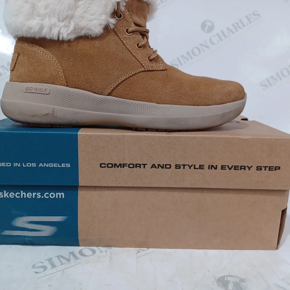 BOXED PAIR OF SKECHERS GO WALK SHOES IN CHESTNUT SIZE 3