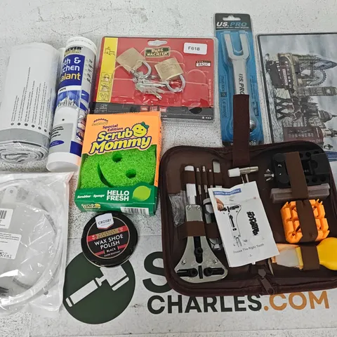 LOT OF APPROXIMATELY 18 ASSORTED HOUSEHOLD ITEMS TO INCLUDE SCRUB MOMMY, BALL JOINT SPLITTER AND SEALANT