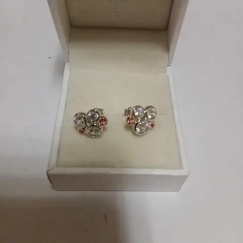 DIAMONIQUE 1.5CT TW BUBBLE CLUSTER 2 TONE EARRINGS STERLING SILVER