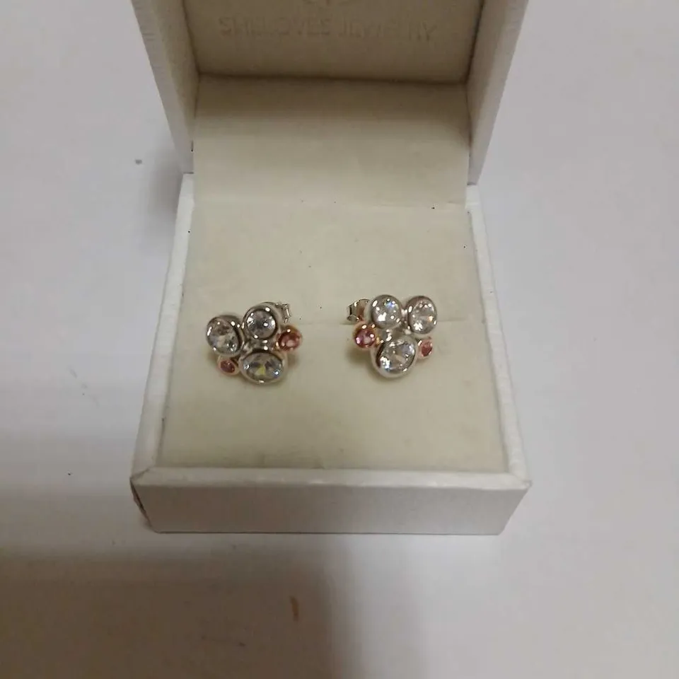 DIAMONIQUE 1.5CT TW BUBBLE CLUSTER 2 TONE EARRINGS STERLING SILVER 