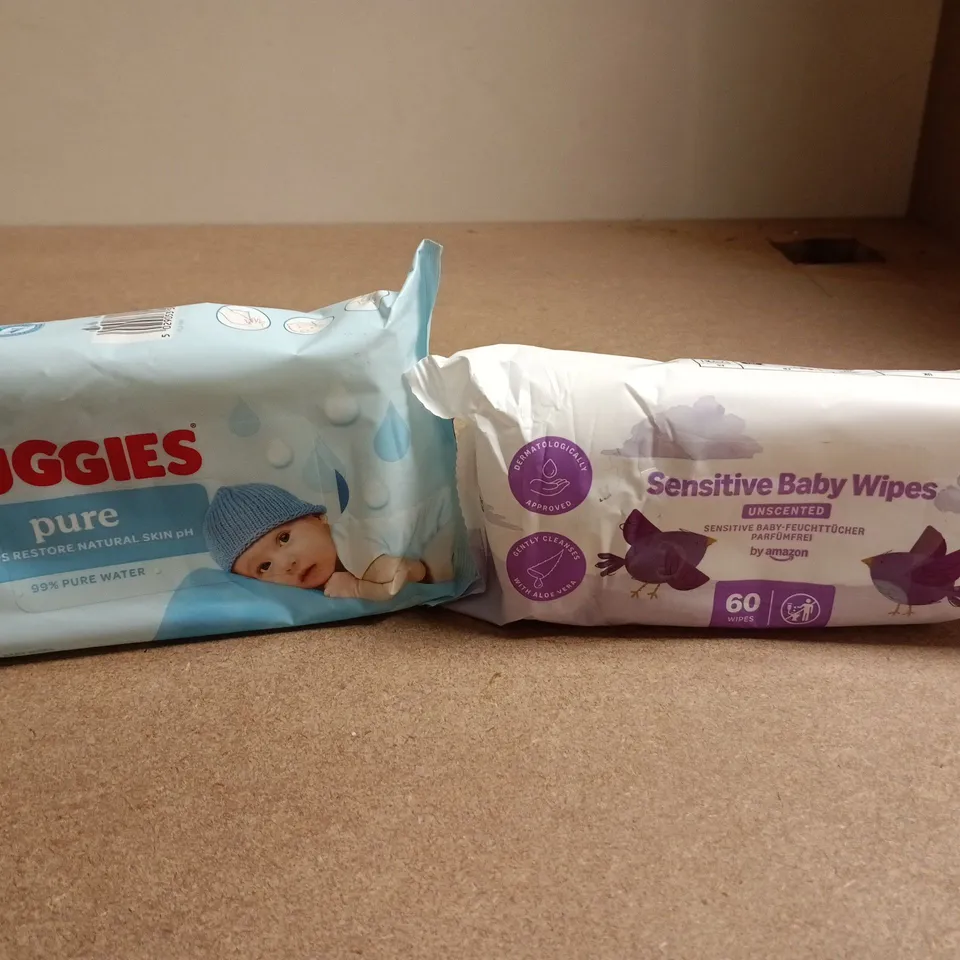 LOT OF APPROXIMATELY 10 PACKS OF BABY WIPES TO INCLUDE HUGGIES
