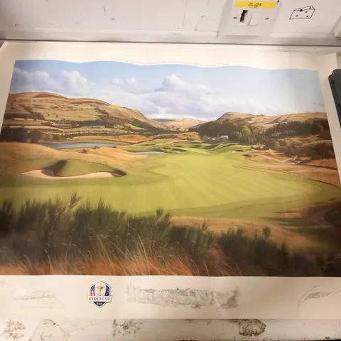 THE OFFICIAL PRINT FOR THE 2014 RYDER CUP, 2ND HOLE, THE PGA CENTENARY COURSE, GLENEAGLES BY GRAEME W. BAXTER SIGNED BY THE ARTIST AND PAUL MCGINLEY, EUROPEAN TEAM CAPTAIN #406/1250