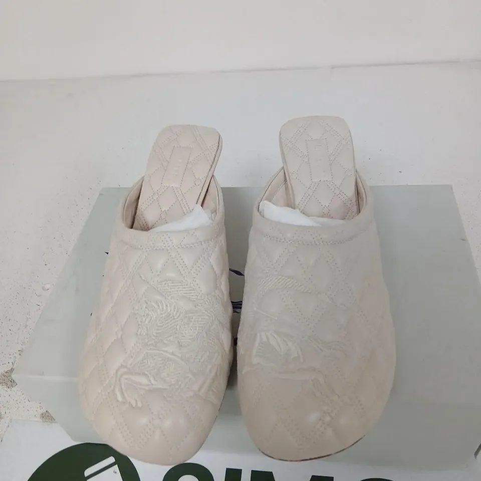 BURBERRY BEIGE QUILTED LEATHER MULES, PAIR – UK4 (EU37)