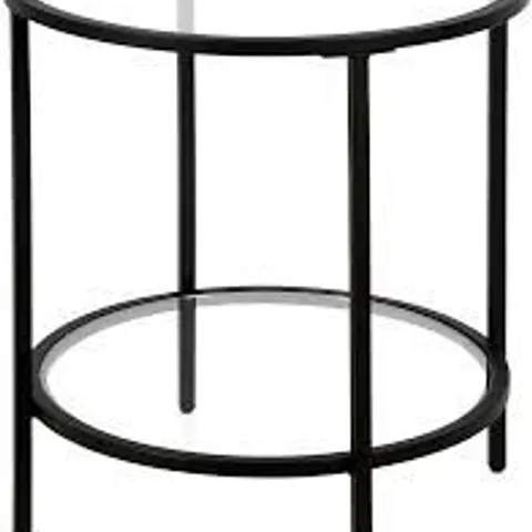 BOXED SIDE TABLE IN BLACKENED BRONZE FINISH WITH CLEAR GLASS SHELVES (1 BOX)