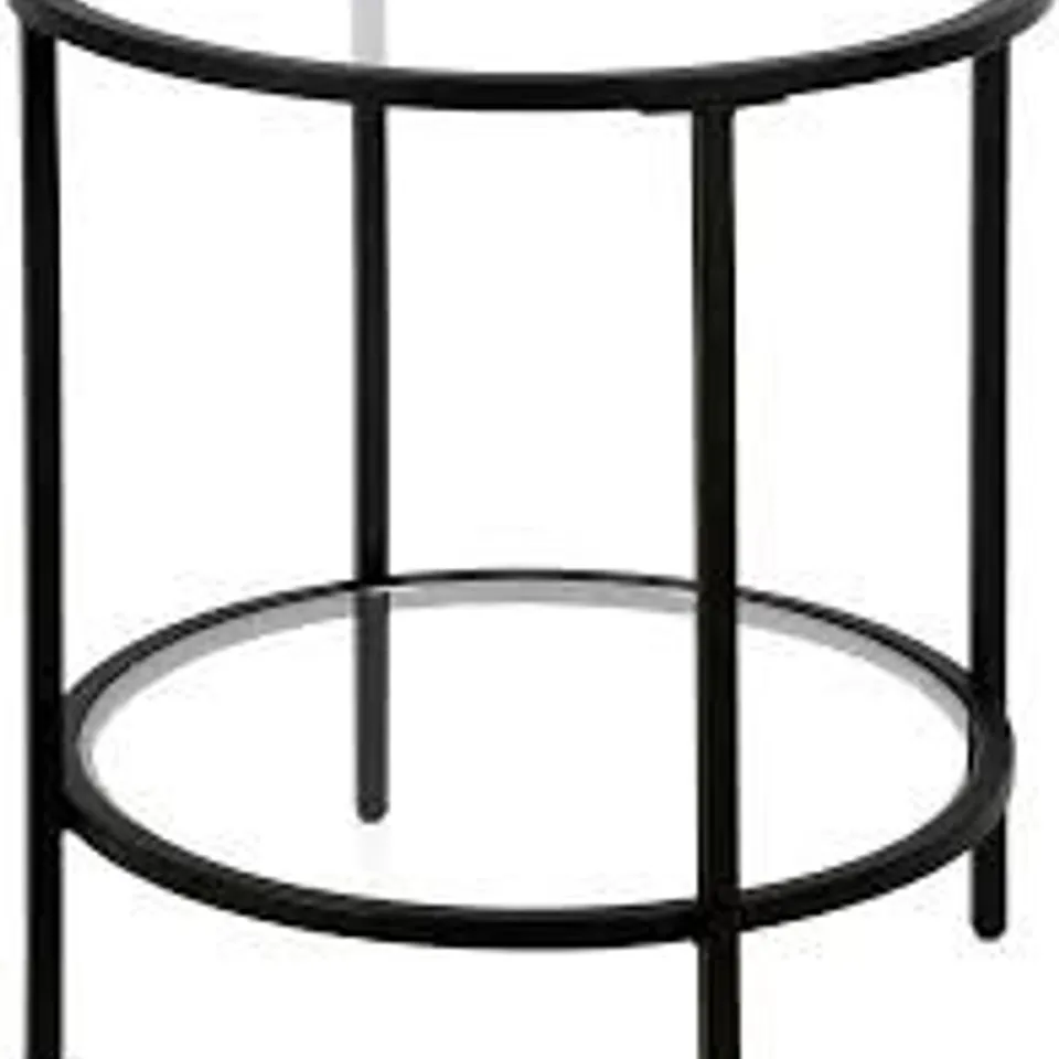 BOXED SIDE TABLE IN BLACKENED BRONZE FINISH WITH CLEAR GLASS SHELVES (1 BOX)