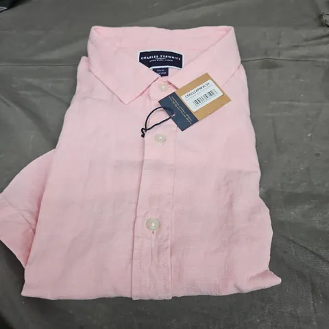 CHARLES TYRWHITT PINK SS PURE LINEN SLIM FIT SHIRT SIZE XL