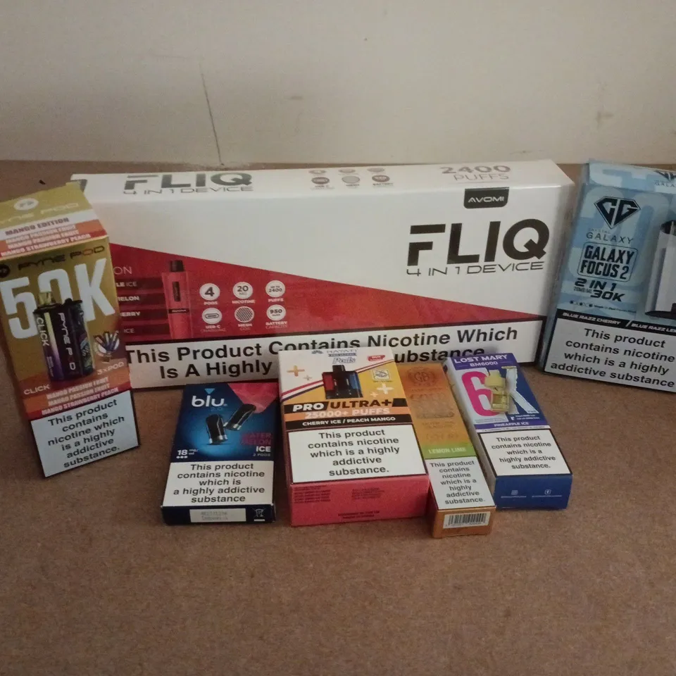 APPROXIMATELY 20 ASSORTED E-CIGARETTE PRODUCTS TO INCLUDE BRANDS SUCH AS HAYATI, PYNE POD, BLU, ETC - COLLECTION ONLY