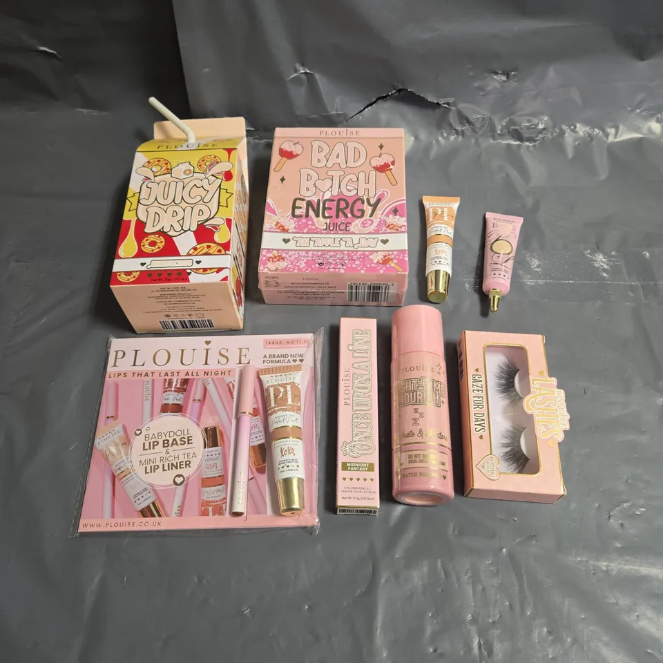 PLOUISE LOT OF 6 ASSORTED COSMETIC ITEMS TO INCLUDE - NIGHT TIME NOURISH WATER ESSENCE - JUICY DRIP LIP DUO - COSMETIC BASE - ETC